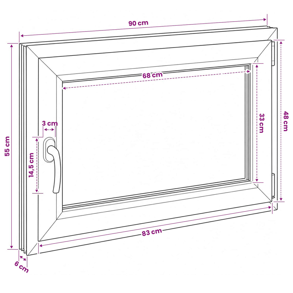 Kelderraam RISOR 90 x 55 cm PVC en glas