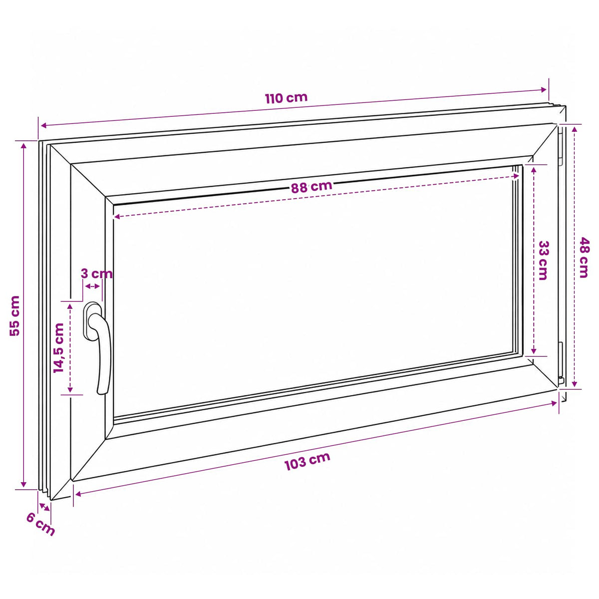 Kelderraam RISOR 110 x 55 cm PVC en glas