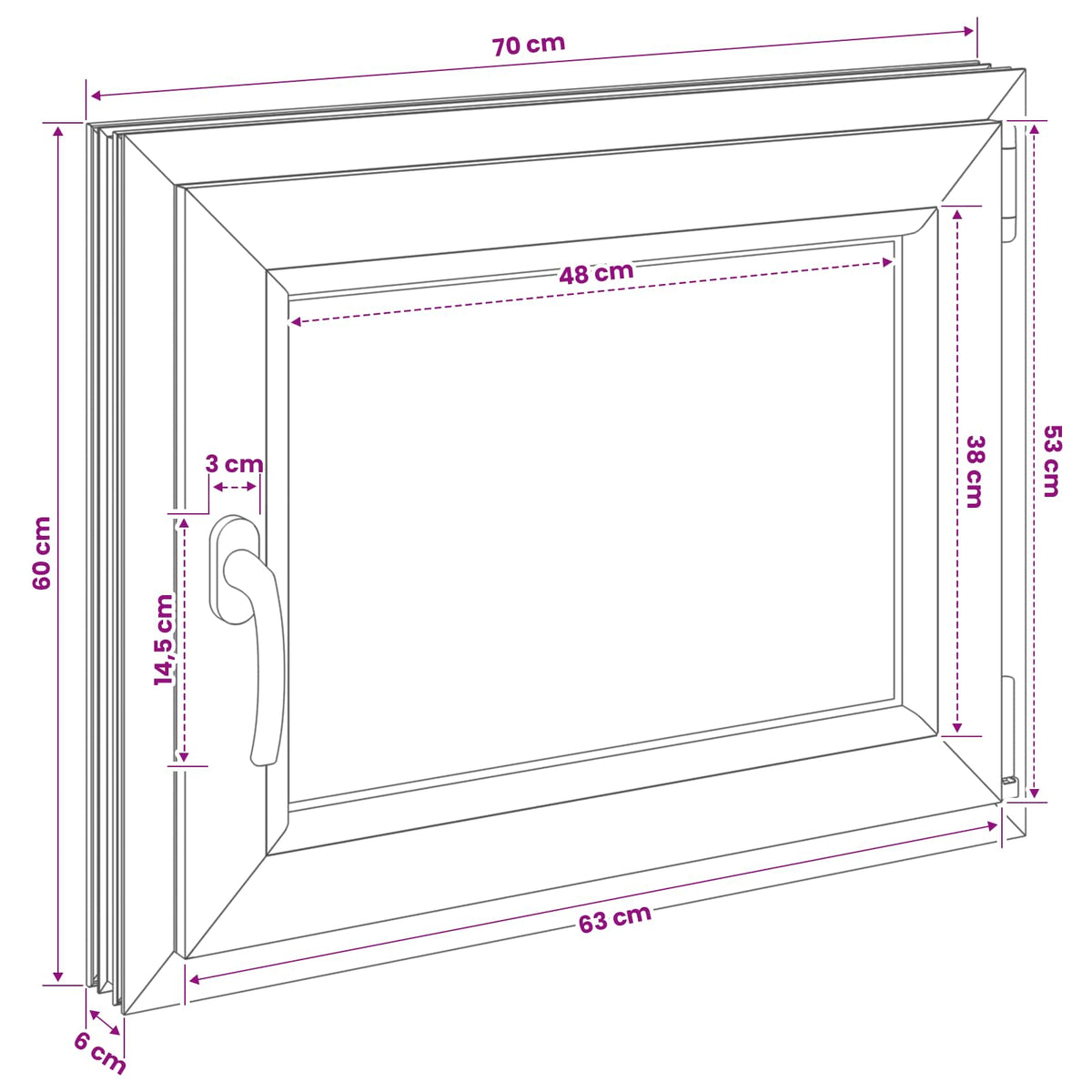 Kelderraam RISOR 70 x 60 cm PVC en glas