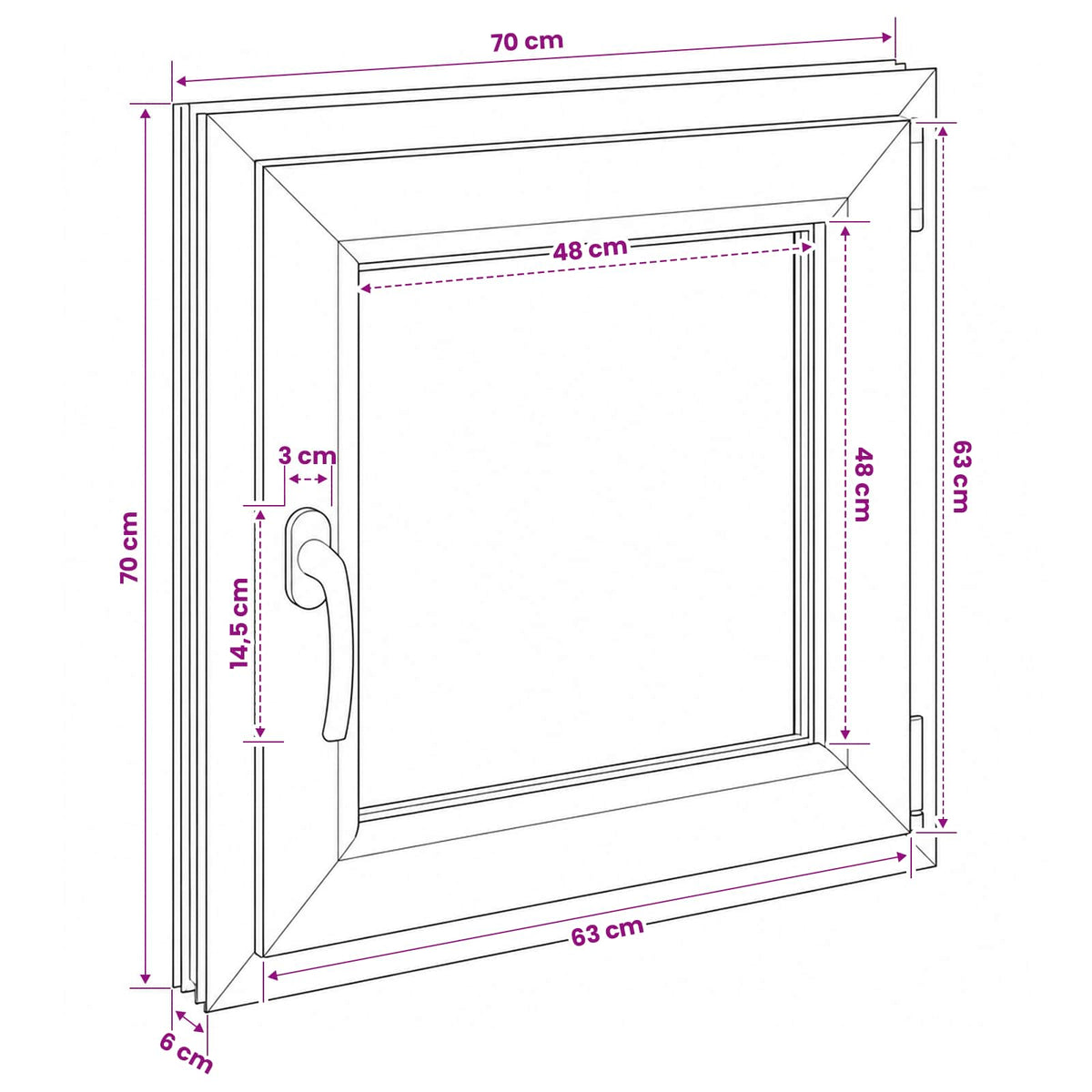 Kelderraam RISOR 70 x 70 cm PVC en glas