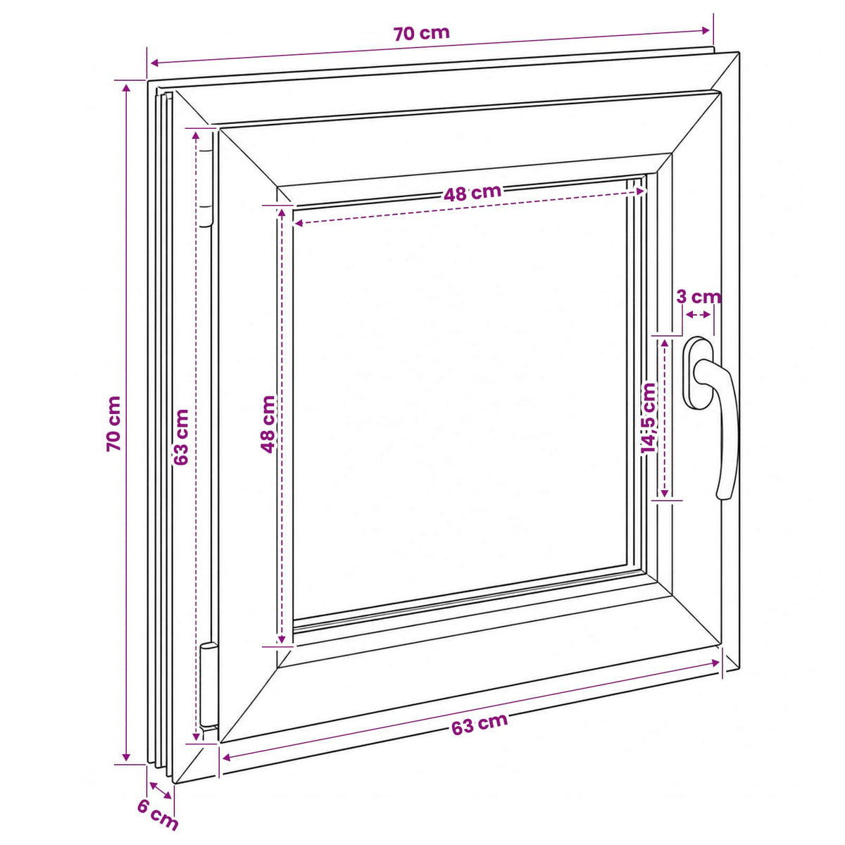Kelderraam RISOR 70 x 70 cm PVC en glas