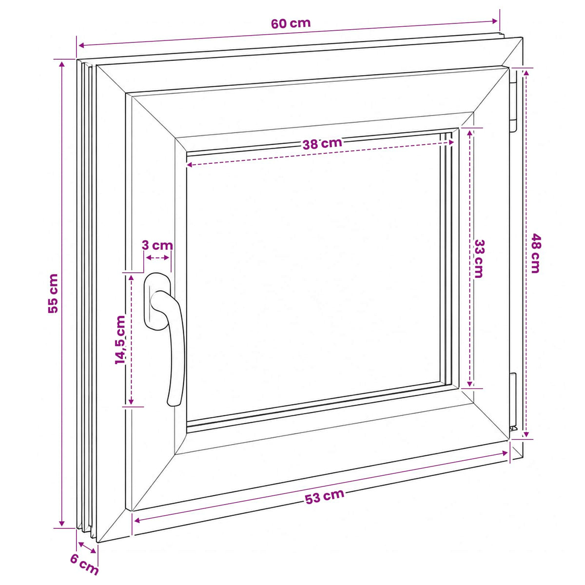 Kelderraam RISOR 60 x 55 cm PVC en glas