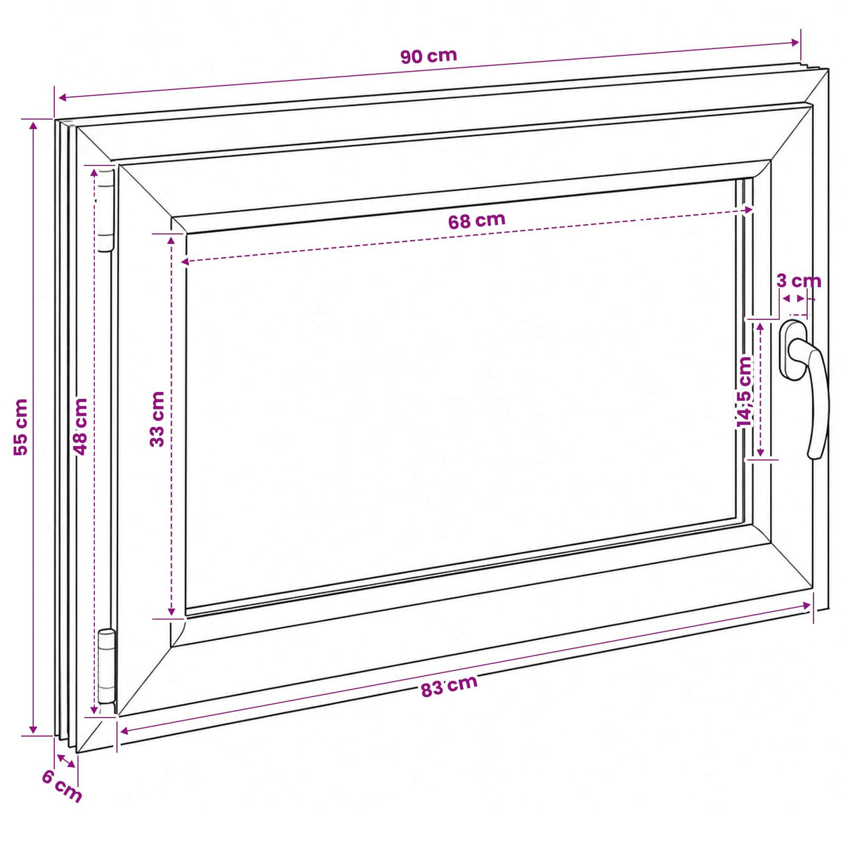 Kelderraam RISOR 90 x 55 cm PVC en glas