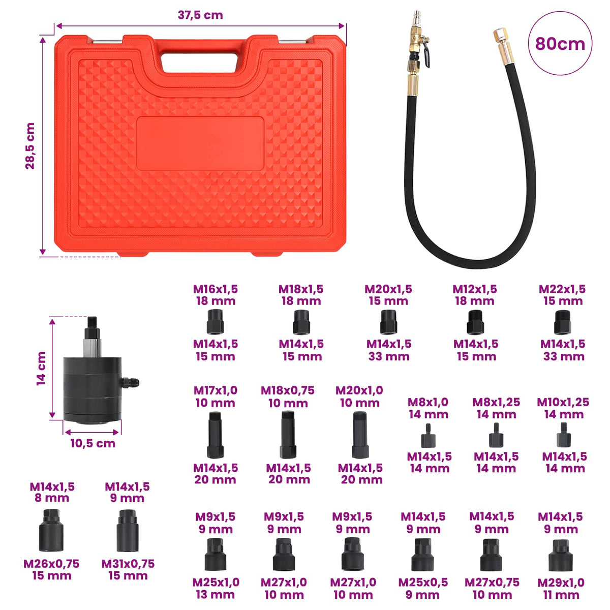 Pneumatische injectortrekkerset voor BOSCH, DENSO 21 st