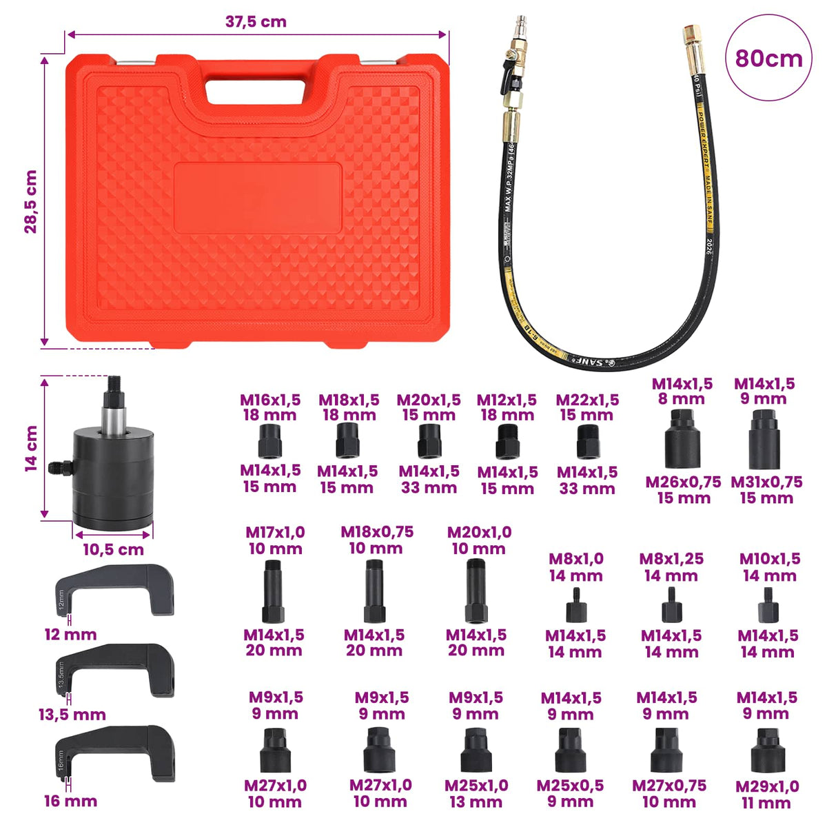 Pneumatische injectortrekkerset voor BOSCH, DENSO 24 st