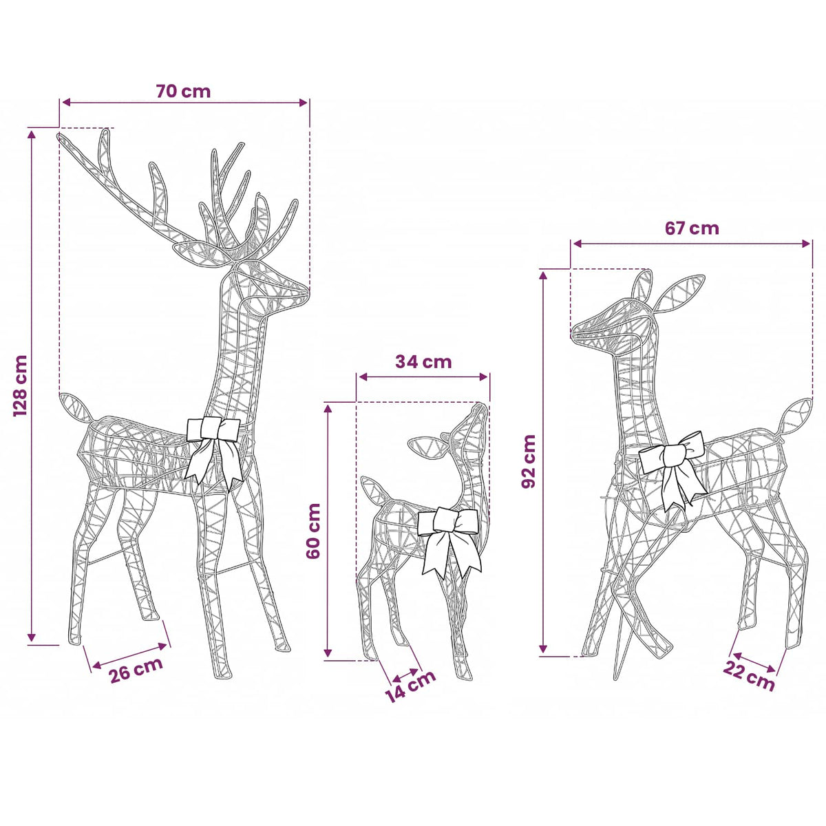 Kerst led-rendierfamilie 700 LED's Wit 70 x 26 x 128 cm