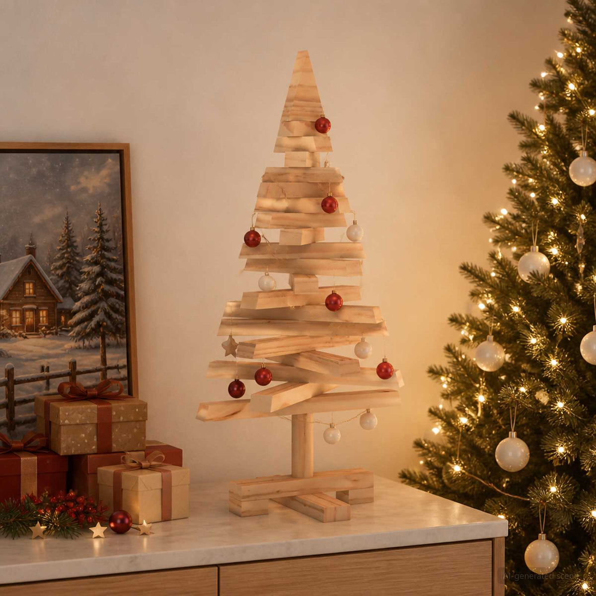 Houten kerstboom KOTKA 60 cm Massief grenenhout Natuurlijk