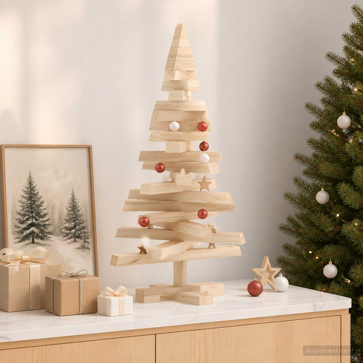 Houten kerstboom KOTKA 60 cm Massief grenenhout Natuurlijk