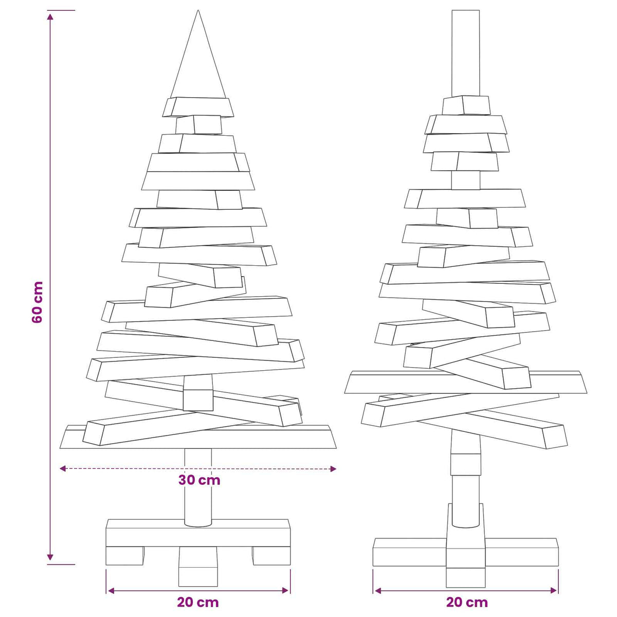 Houten kerstboom KOTKA 60 cm Massief grenenhout Natuurlijk