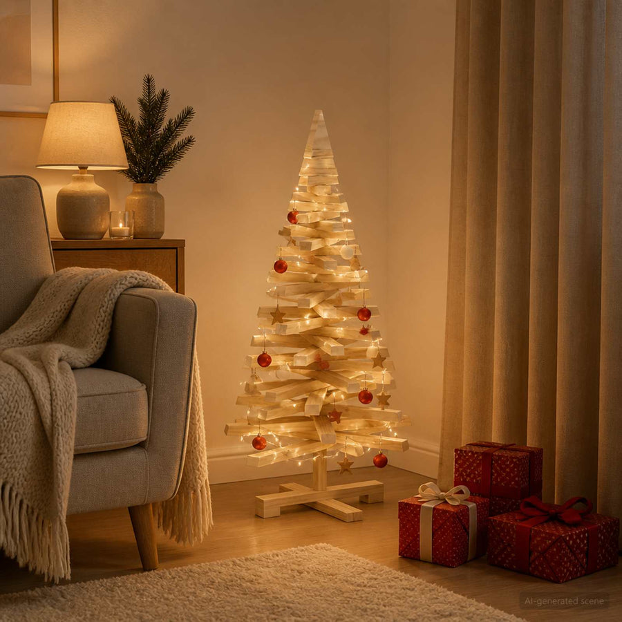 Houten kerstboom KOTKA 90 cm Massief grenenhout Natuurlijk