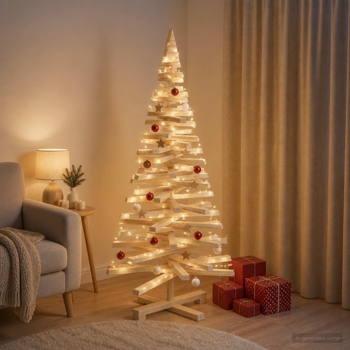 Houten kerstboom KOTKA 120 cm Massief grenenhout Natuurlijk