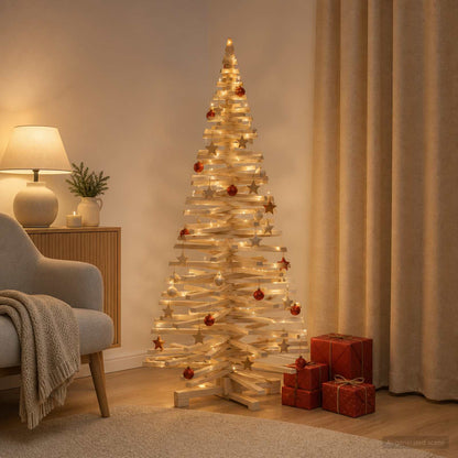 Houten kerstboom KOTKA 180 cm Massief grenenhout Natuurlijk