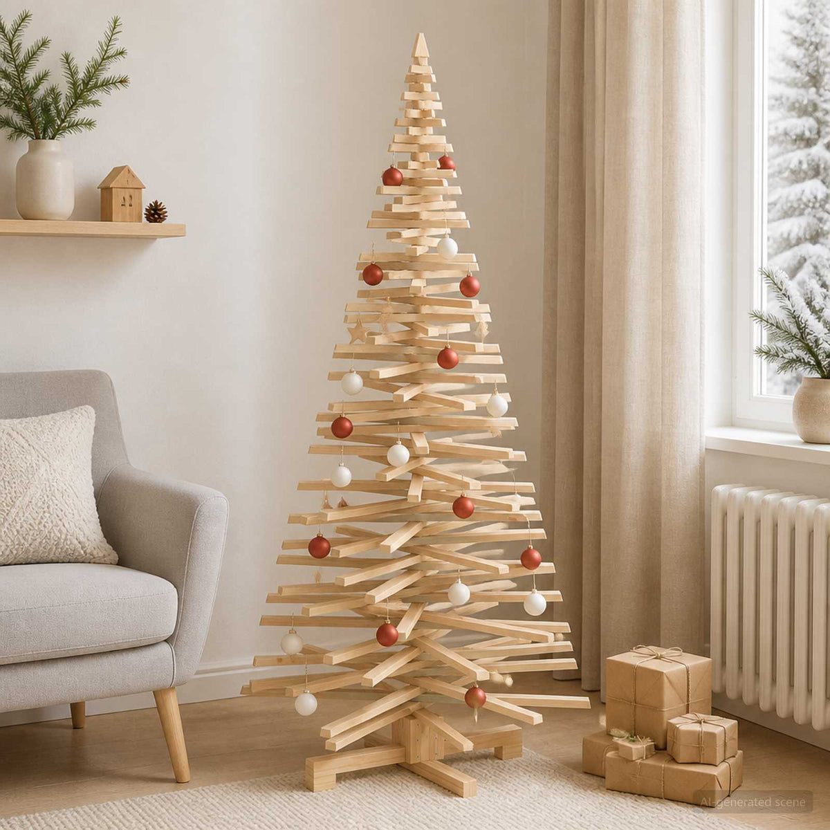 Houten kerstboom KOTKA 180 cm Massief grenenhout Natuurlijk