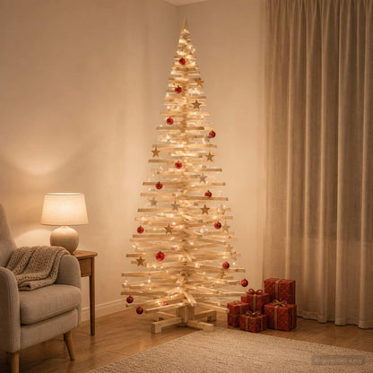 Houten kerstboom KOTKA 210 cm Massief grenenhout Natuurlijk