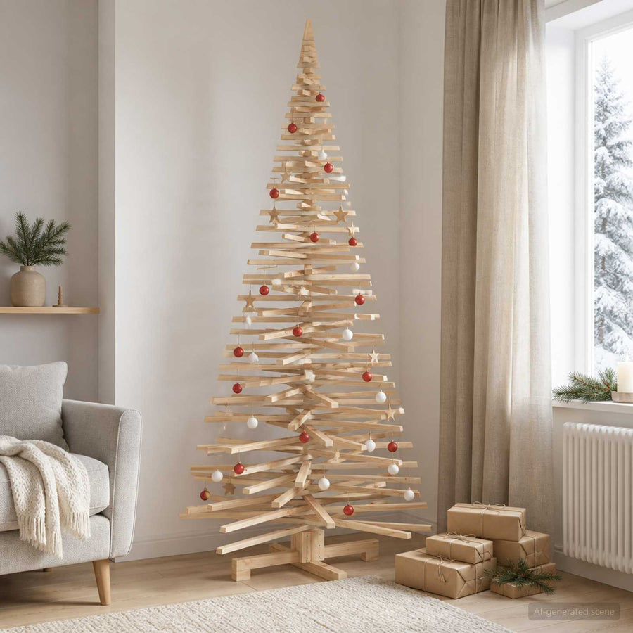 Houten kerstboom KOTKA 210 cm Massief grenenhout Natuurlijk