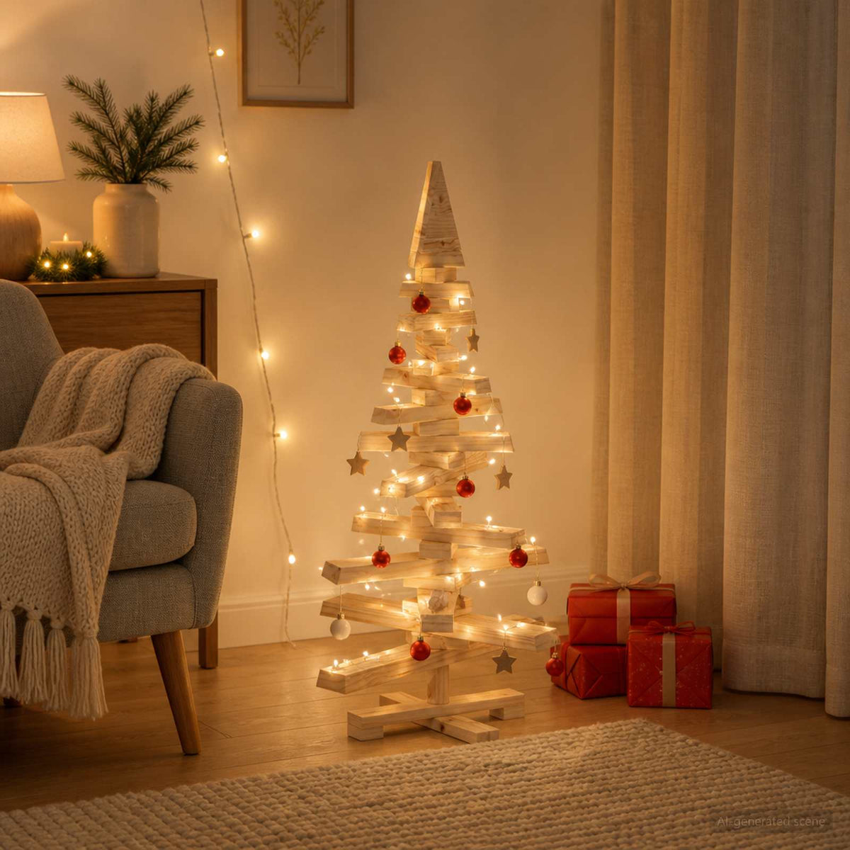 Houten kerstboom KOTKA 90 cm Massief grenenhout Natuurlijk