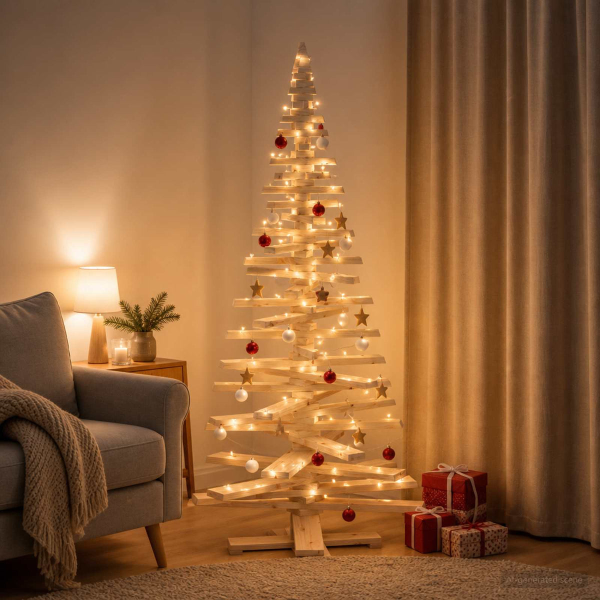 Houten kerstboom KOTKA 180 cm Massief grenenhout Natuurlijk