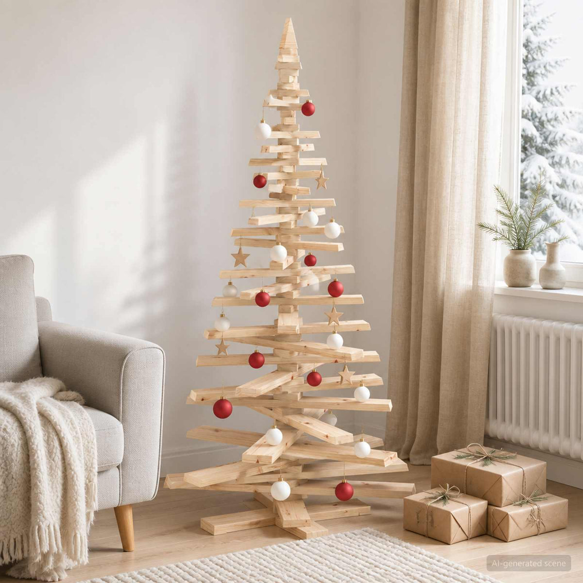 Houten kerstboom KOTKA 180 cm Massief grenenhout Natuurlijk