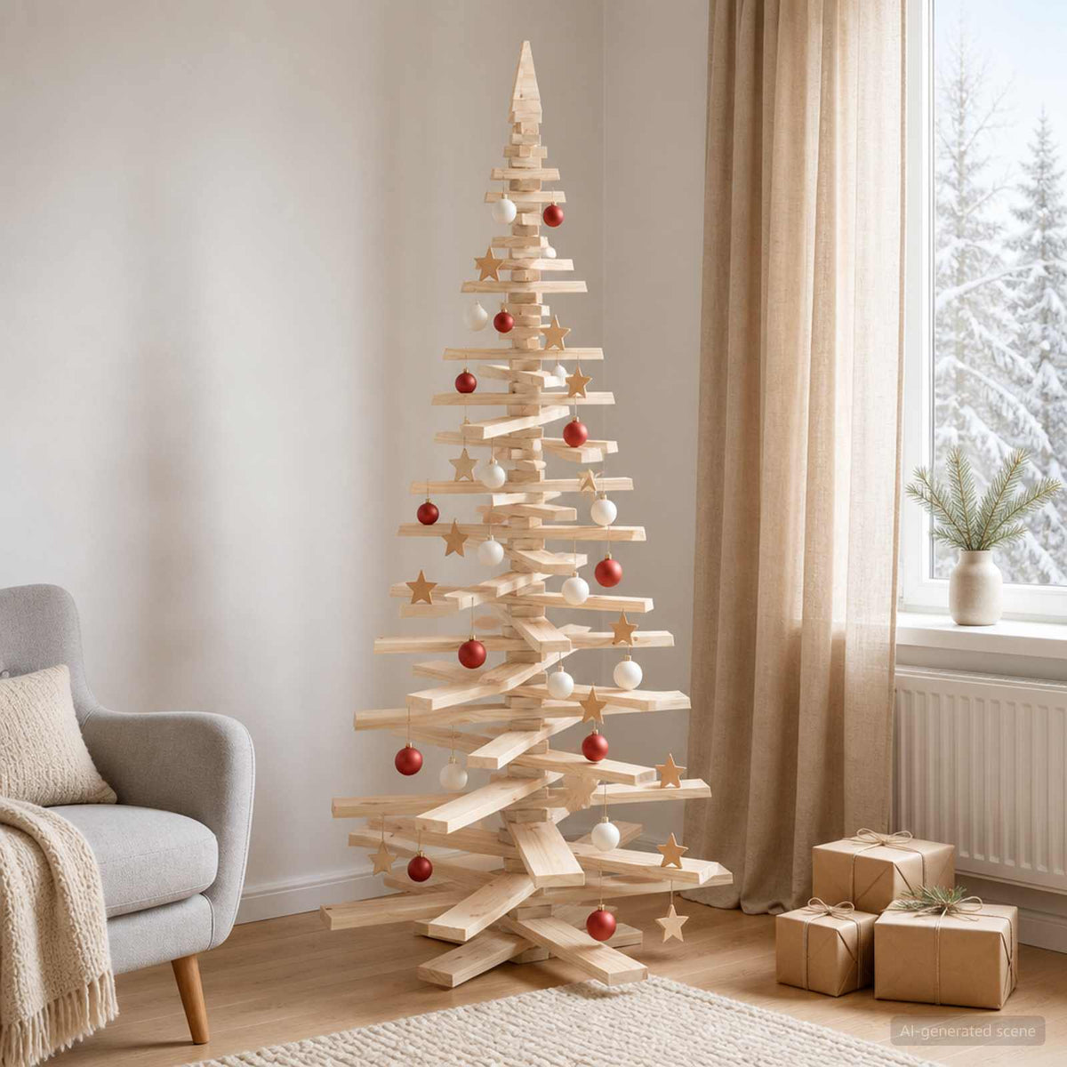 Houten kerstboom KOTKA 210 cm Massief grenenhout Natuurlijk