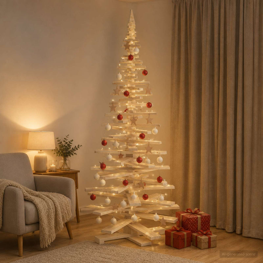 Houten kerstboom KOTKA 210 cm Massief grenenhout Natuurlijk