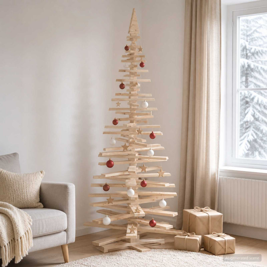 Houten kerstboom KOTKA 240 cm Massief grenenhout Natuurlijk