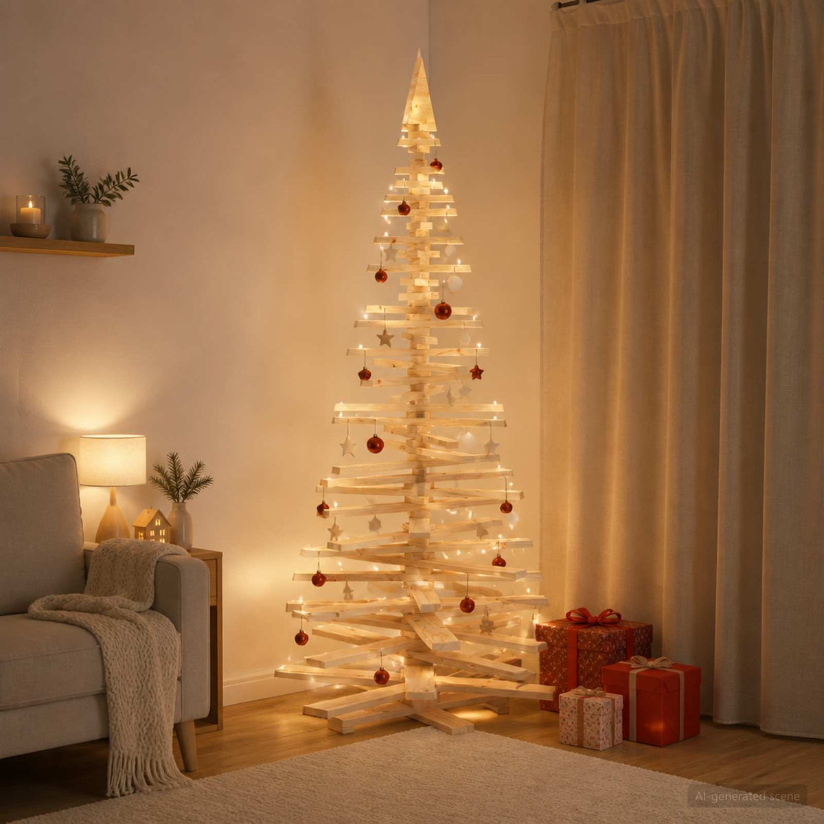 Houten kerstboom KOTKA 240 cm Massief grenenhout Natuurlijk