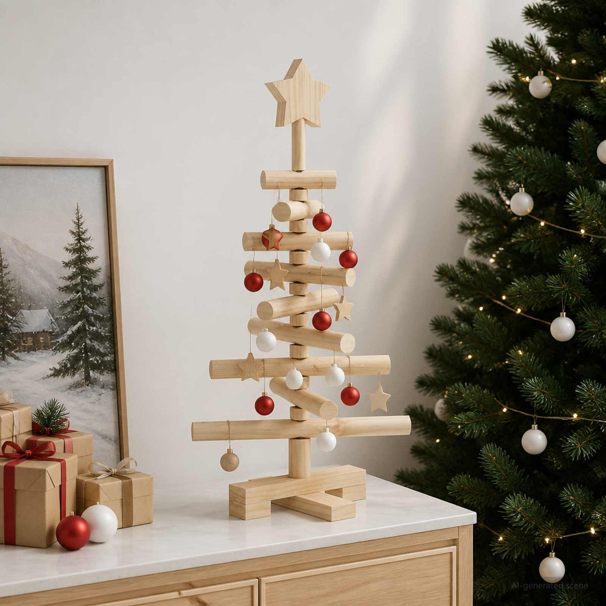 Houten kerstboom KOTKA 60 cm Massief grenenhout Natuurlijk