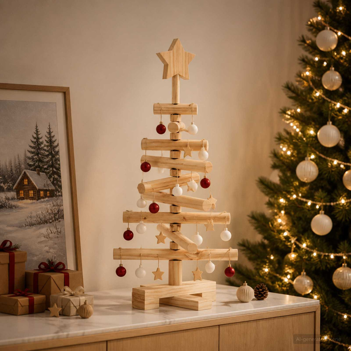 Houten kerstboom KOTKA 60 cm Massief grenenhout Natuurlijk