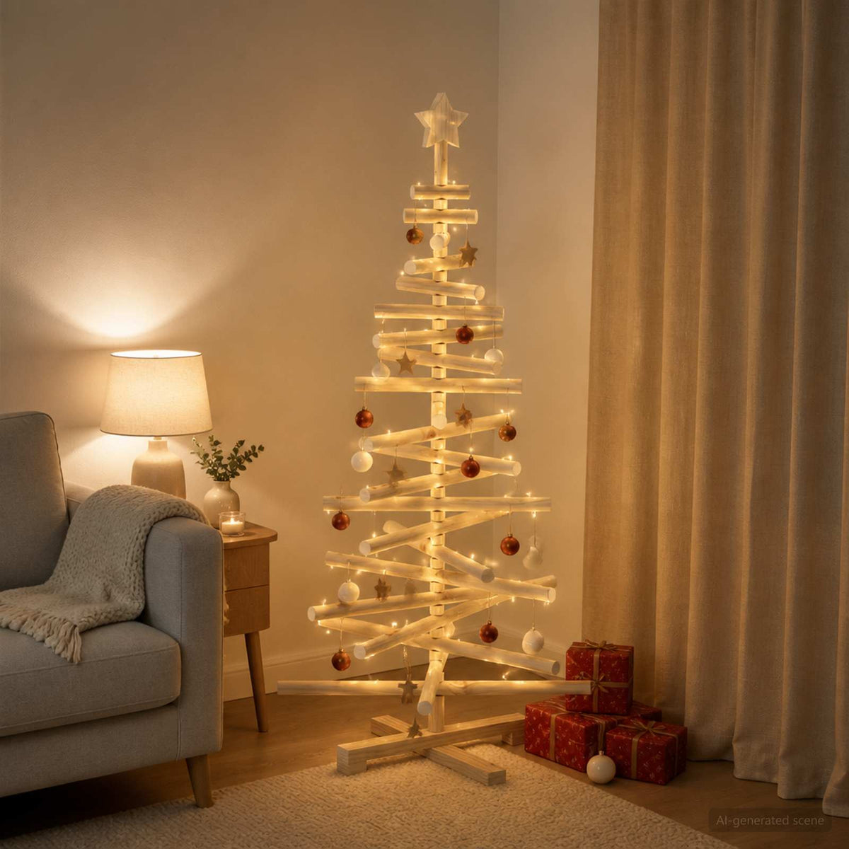 Houten kerstboom KOTKA 120 cm Massief grenenhout Natuurlijk