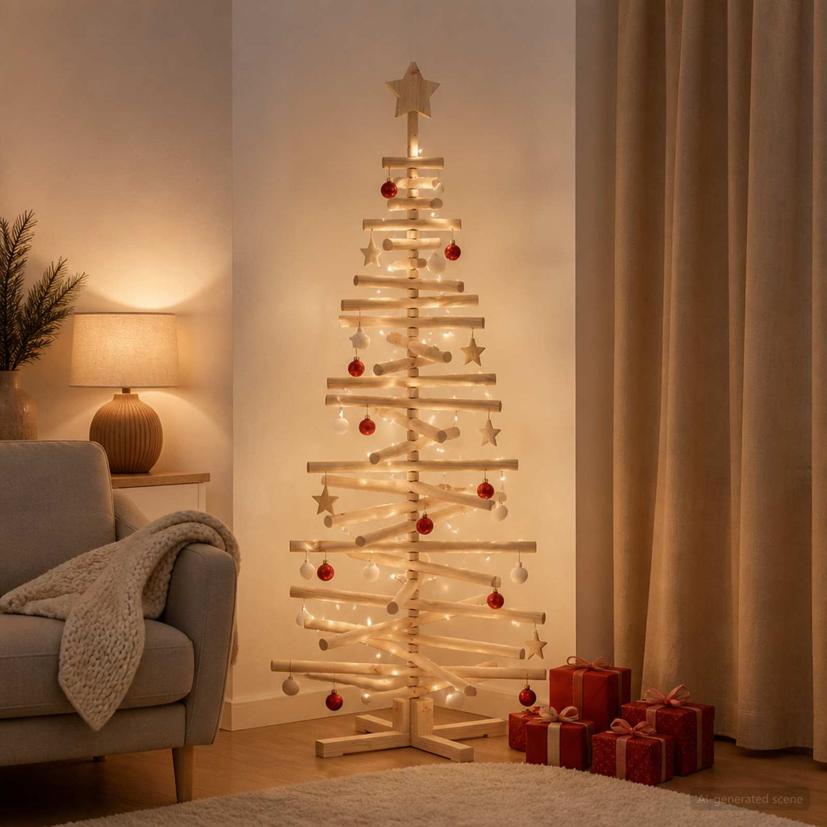Houten kerstboom KOTKA 150 cm Massief grenenhout Natuurlijk
