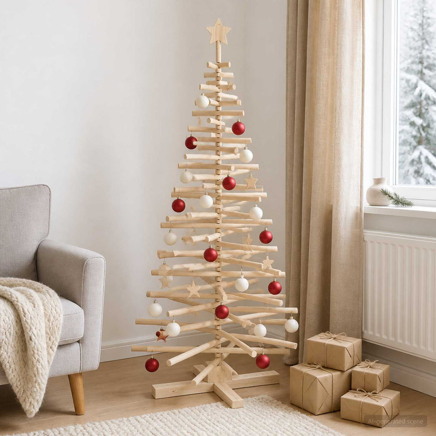Houten kerstboom KOTKA 180 cm Massief grenenhout Natuurlijk