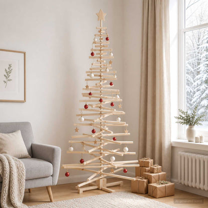Houten kerstboom KOTKA 210 cm Massief grenenhout Natuurlijk