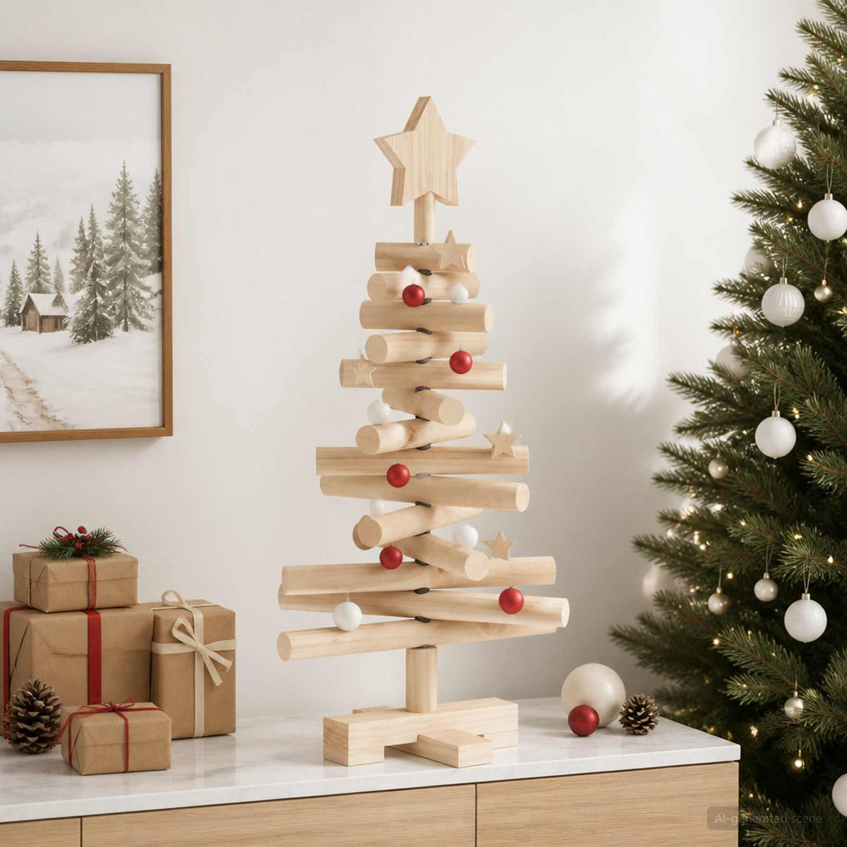 Houten kerstboom KOTKA 60 cm Massief grenenhout Natuurlijk