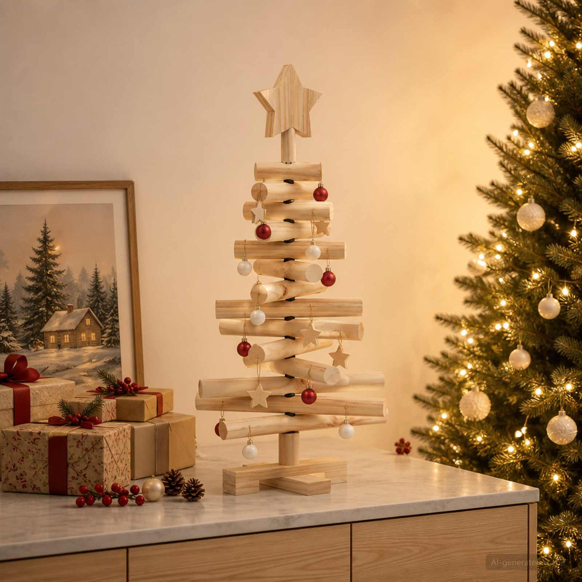 Houten kerstboom KOTKA 60 cm Massief grenenhout Natuurlijk
