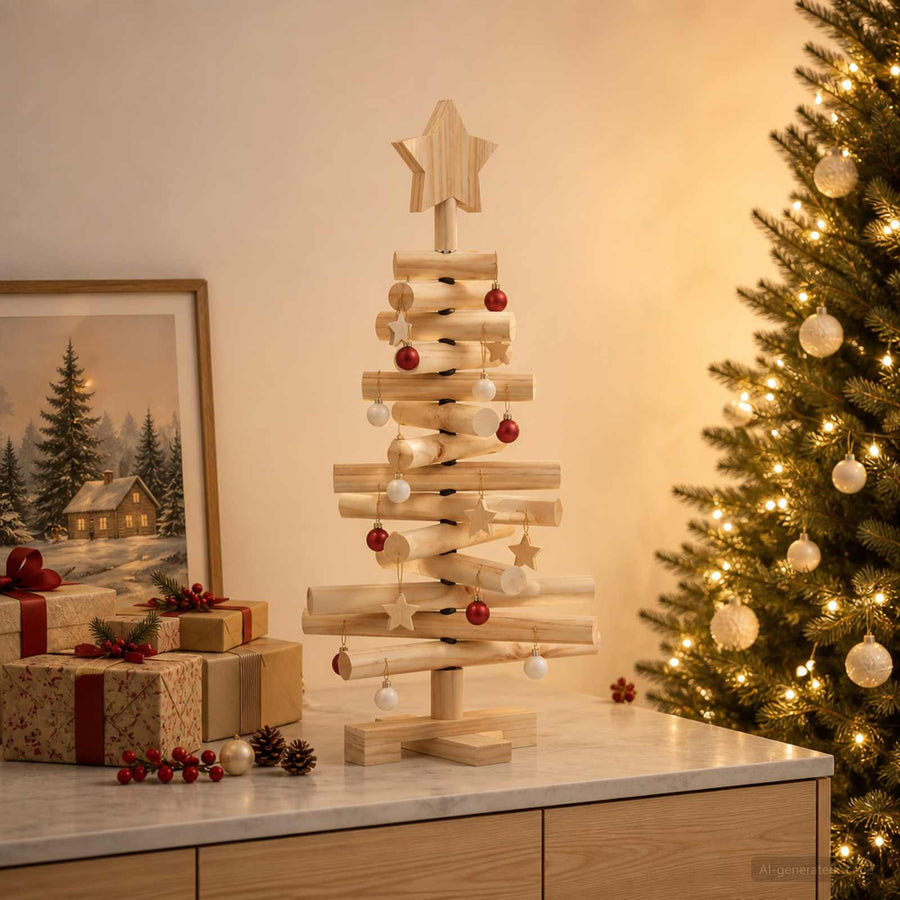 Houten kerstboom KOTKA 60 cm Massief grenenhout Natuurlijk