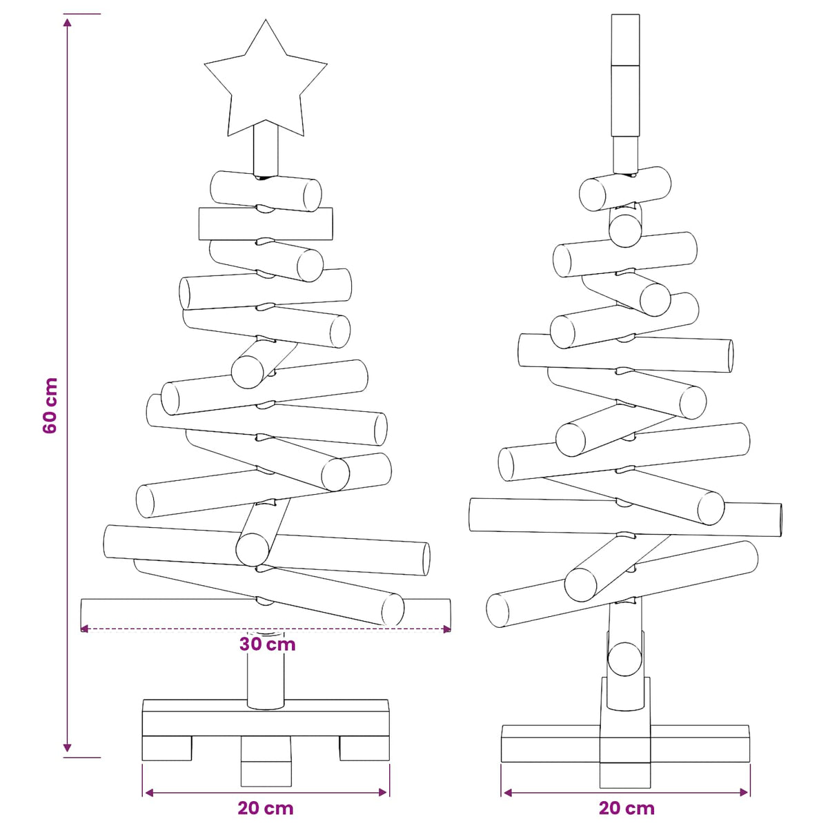 Houten kerstboom KOTKA 60 cm Massief grenenhout Natuurlijk