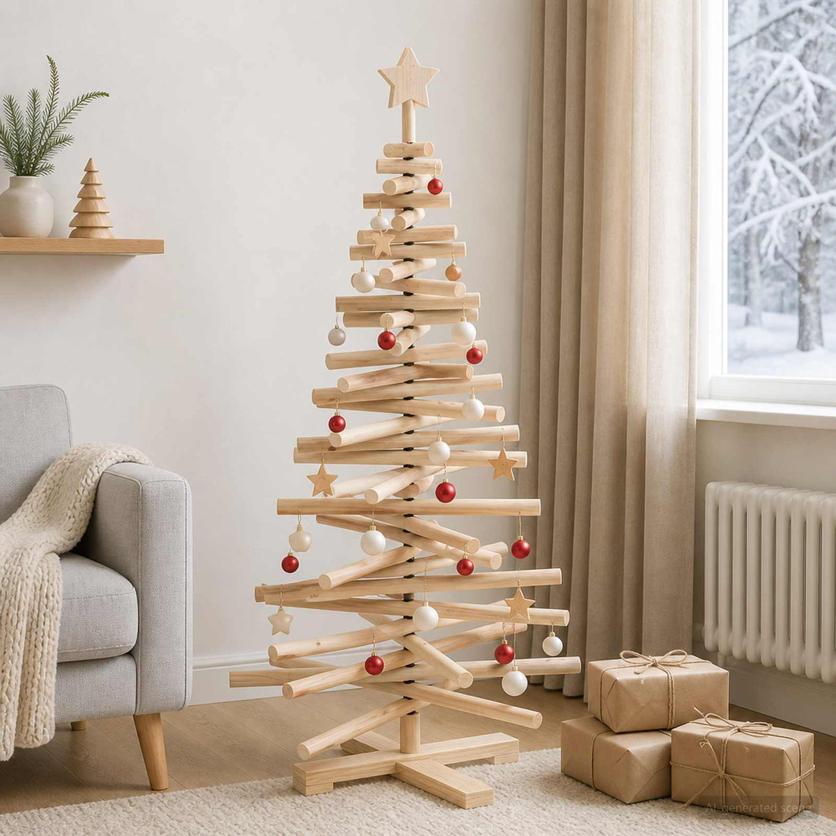 Houten kerstboom KOTKA 120 cm Massief grenenhout Natuurlijk