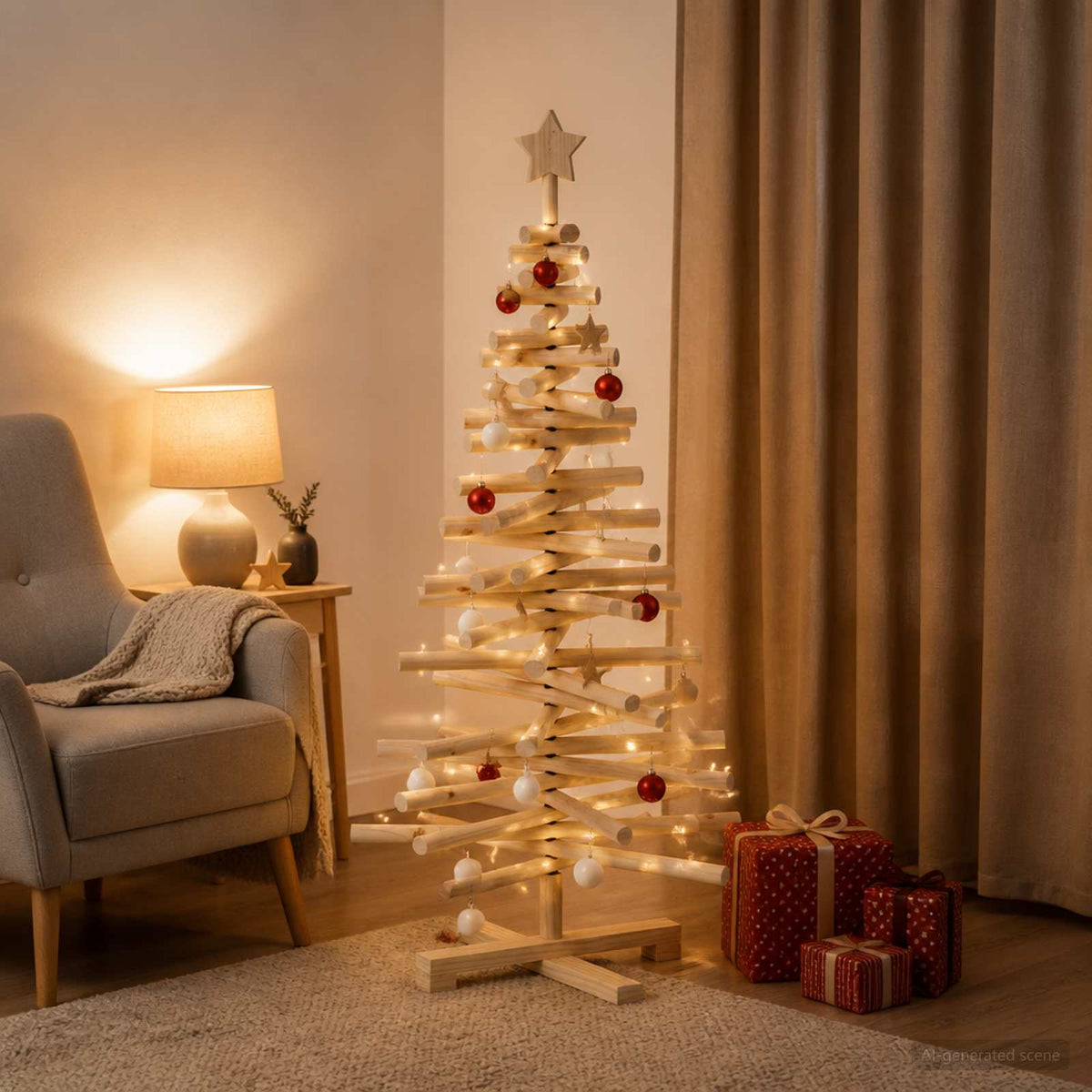 Houten kerstboom KOTKA 120 cm Massief grenenhout Natuurlijk