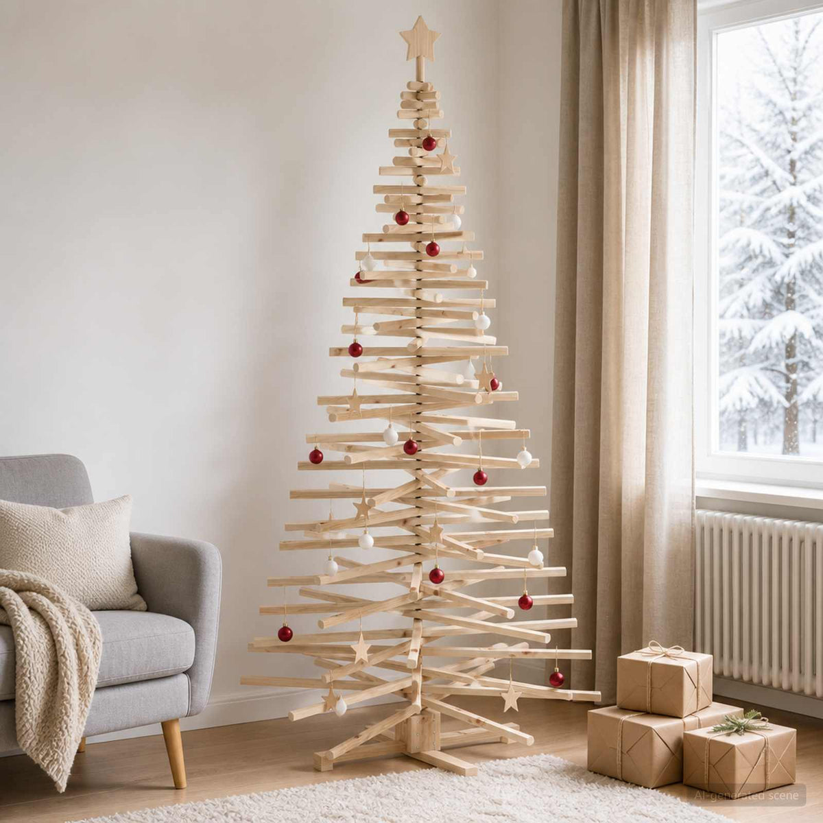Houten kerstboom KOTKA 210 cm Massief grenenhout Natuurlijk