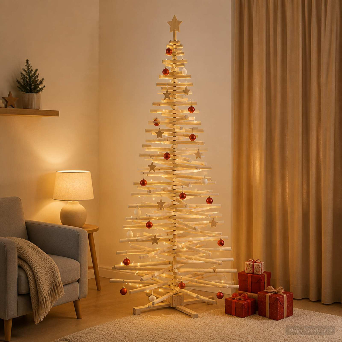 Houten kerstboom KOTKA 210 cm Massief grenenhout Natuurlijk