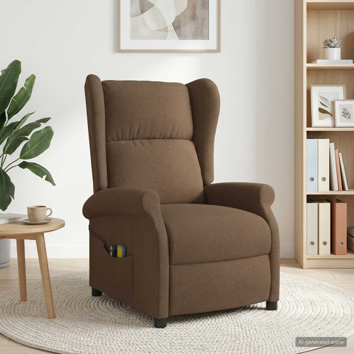 Elektrische massage fauteuil met hoge rugleuning Bruin Stof