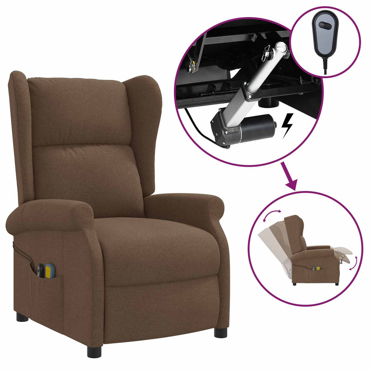 Elektrische massage fauteuil met hoge rugleuning Bruin Stof