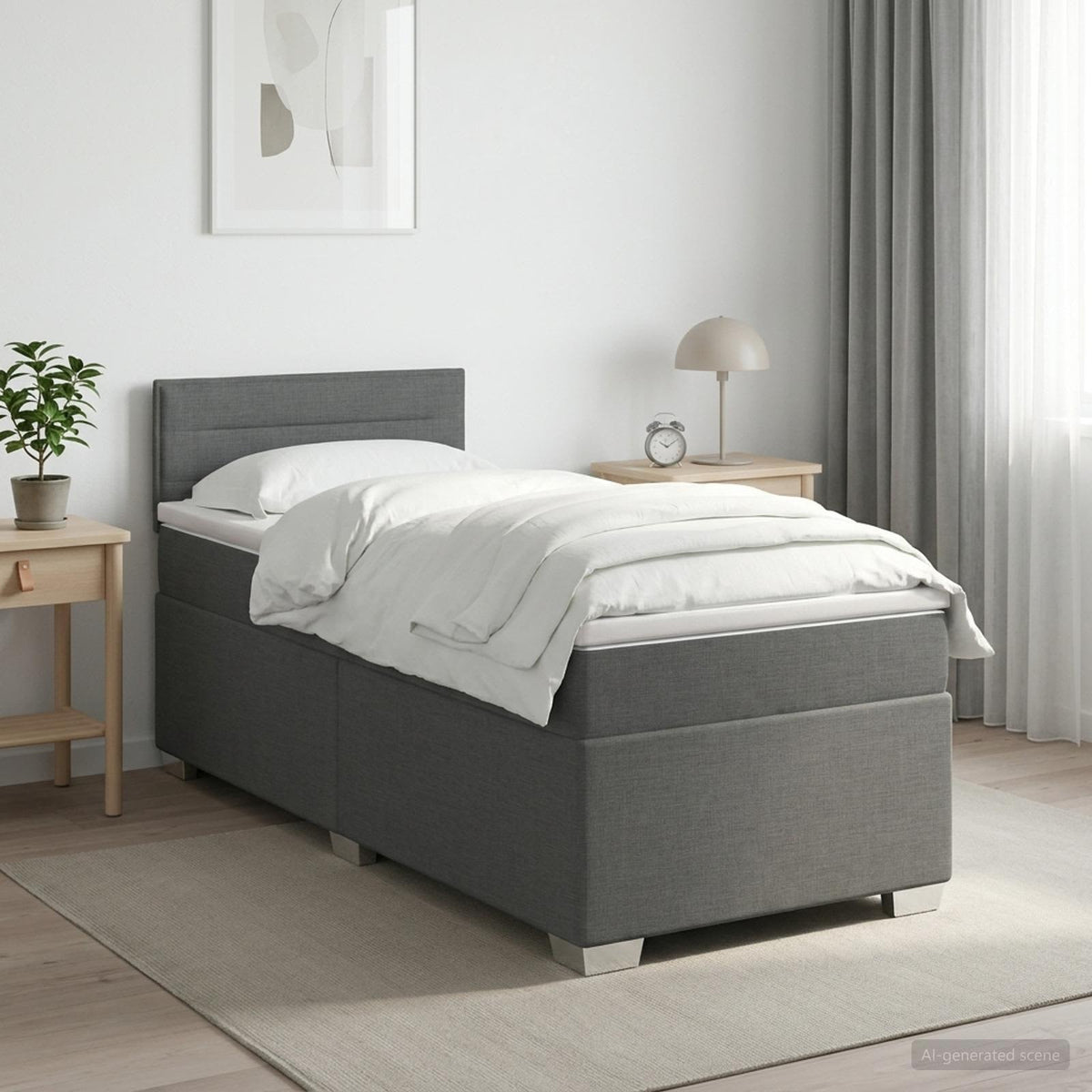 Boxspringbed met matras Donkergrijs 100 x 200 cm Stof