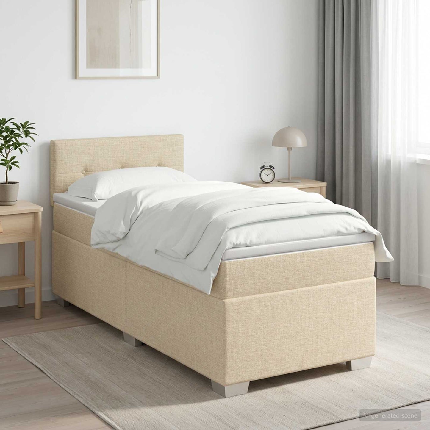 Boxspringbed met matras Crèmekleurig 90 x 190 cm Stof