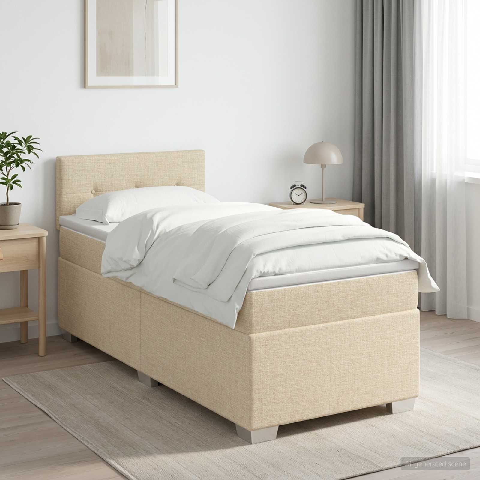 Boxspringbed met matras Crèmekleurig 100 x 200 cm Stof