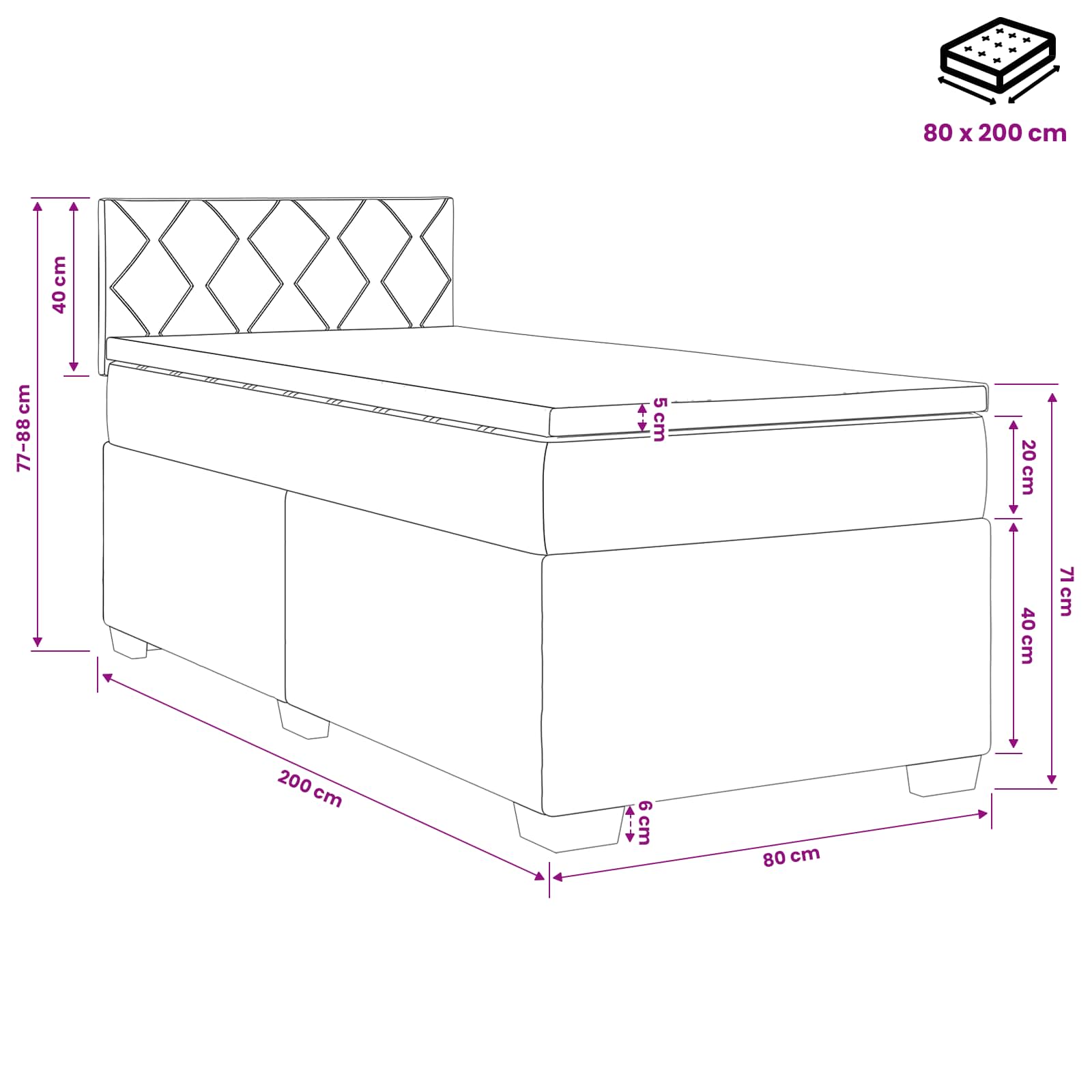 Boxspringbed met matras Donkerbruin 80 x 200 cm Stof
