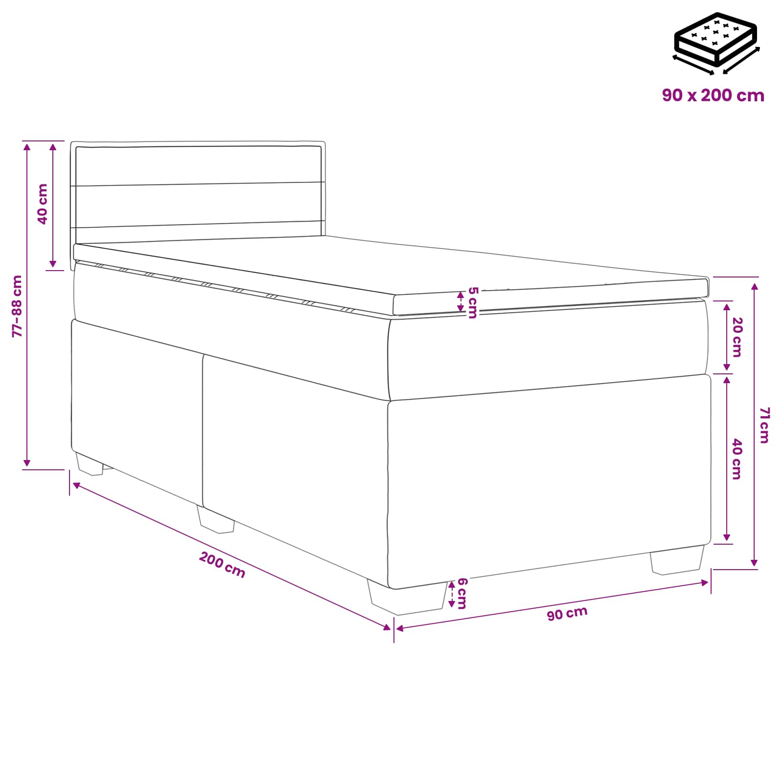 Boxspringbed met matras Lichtgrijs 90 x 200 cm Stof