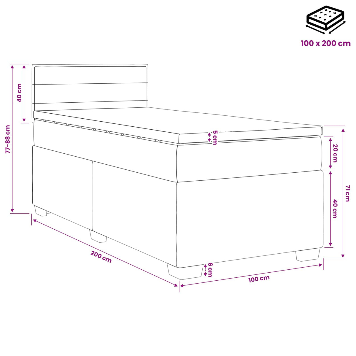 Boxspringbed met matras Donkergrijs 100 x 200 cm Stof