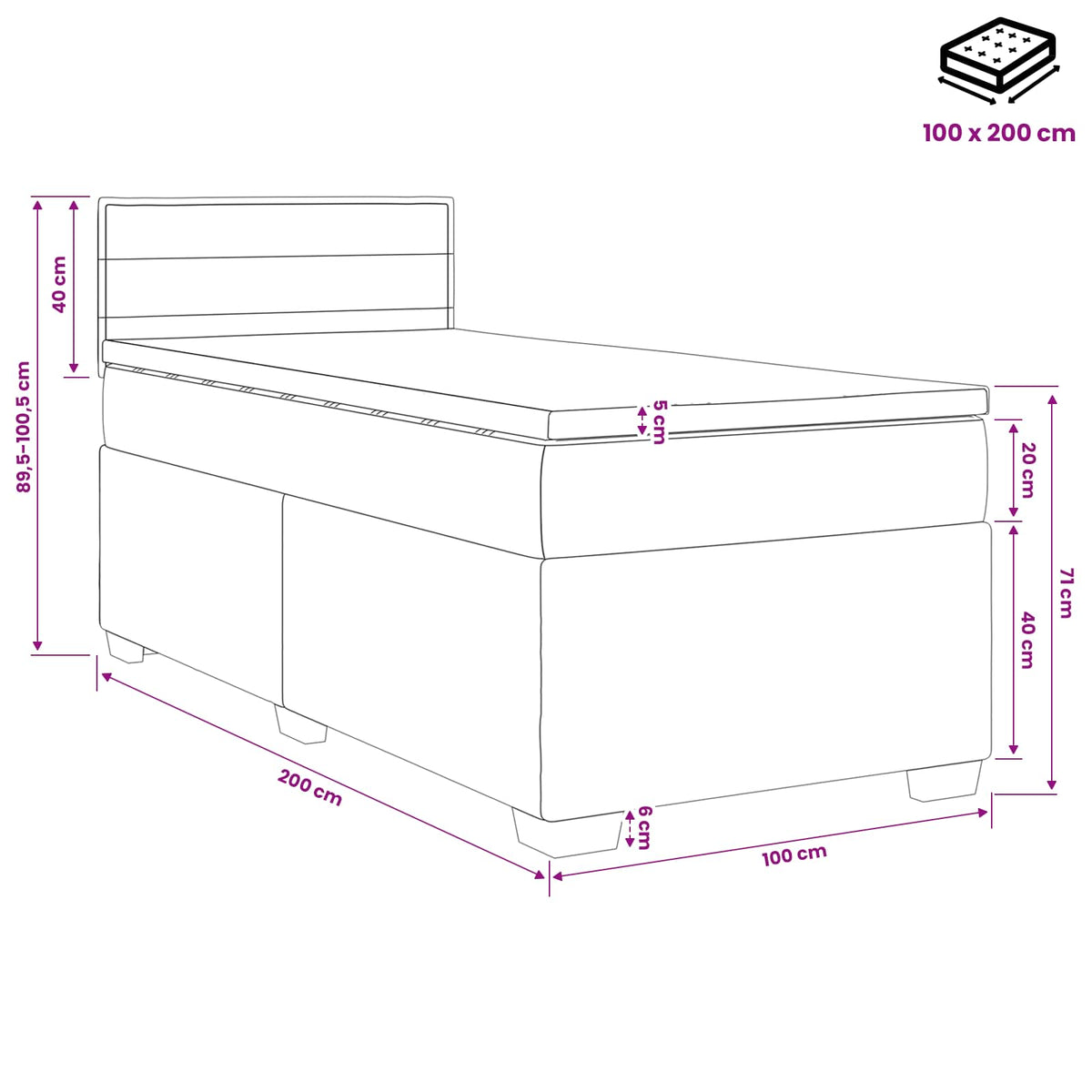 Boxspringbed met matras met hoofdeinde Taupe 100 x 200 cm Stof