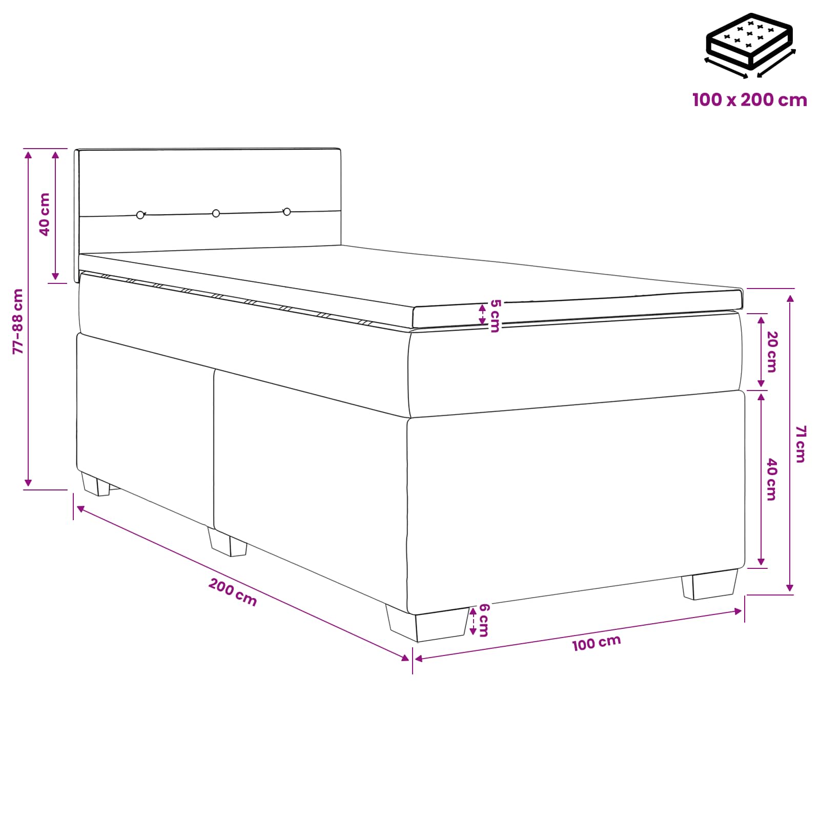Boxspringbed met matras Donkergrijs 100 x 200 cm Stof